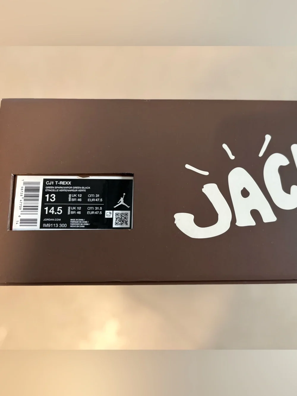 Jordan CJ1 T-Rexx 'Green Spark' by Travis Scott